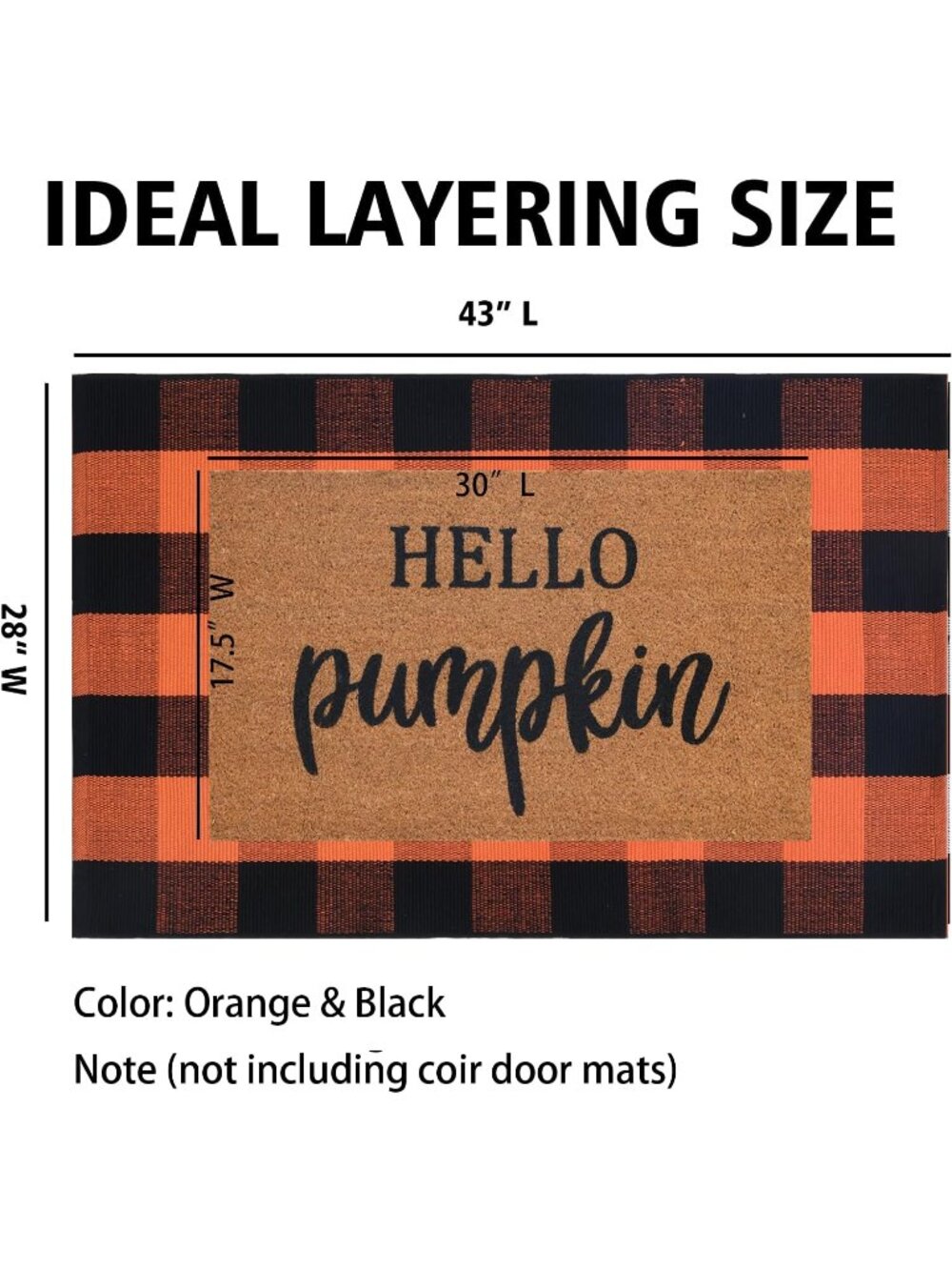New Orange and Black Plaid Rug, 28'' x 43'' Fall Outdoor Front Door Decor - Picture 2 of 7